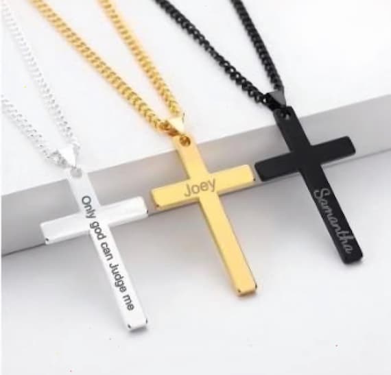 Personalized Stainless Steel Cross Pendant Necklace, Engraved Gift
