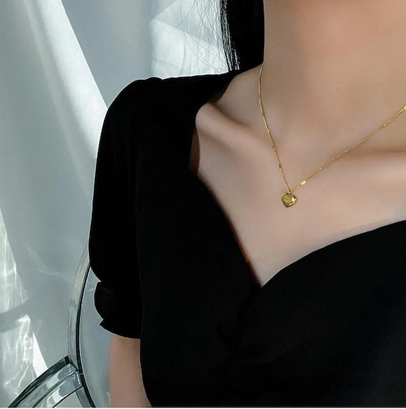 Gold Plated Heart Pendant Necklace, Stainless Steel, 20 Inch