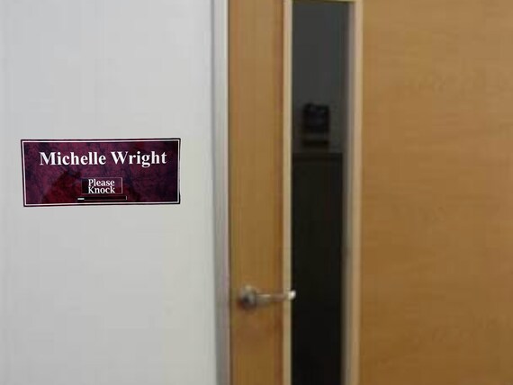 Custom Office Door Name Plate: Sliding Please Knock/Busy Sign