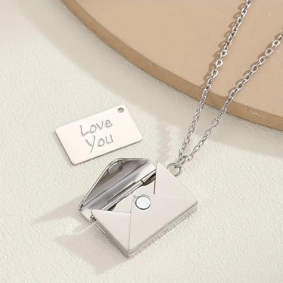Personalized Envelope Necklace: Stainless Steel Hidden Message Locket