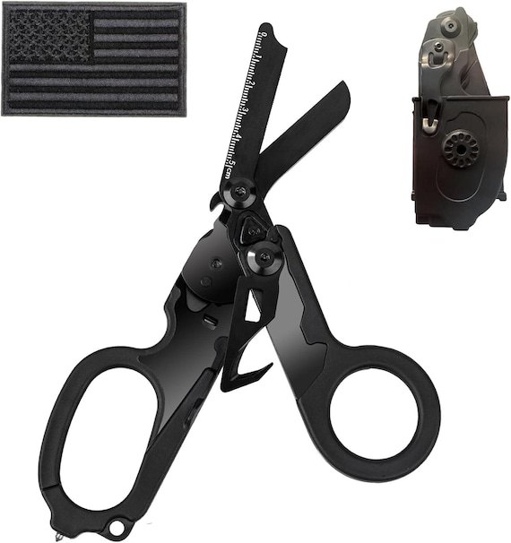 Personalized - 6 In 1 Multifunctional Trauma Shears, Emergency Response Shears, Stainless Steel Foldable Shears with Holster,