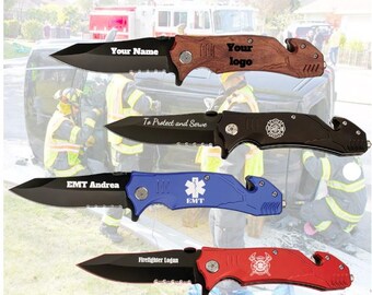 Engraved Rescue Knife, Seatbelt Cutter, Glass Breaker, Gift for Firefighters EMT