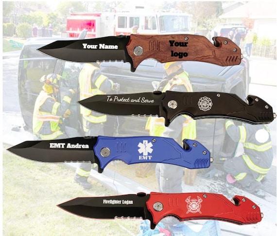 Engraved Rescue Knife, Seatbelt Cutter, Glass Breaker, Gift for Firefighters EMT