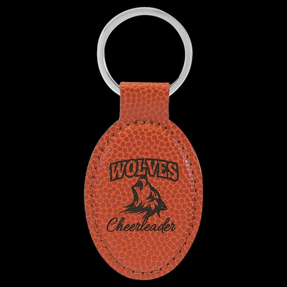 Personalized Oval Basketball Leatherette Keychain, Engraved Team Gift