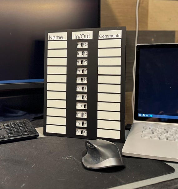 Customizable Desk top size Office In/Out Sign with Comment Section
