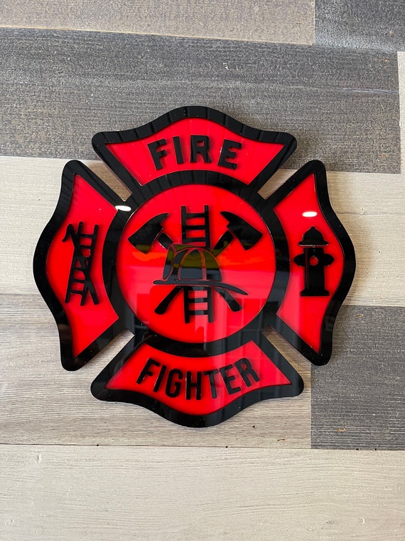 Personalized Firefighter Maltese Cross Sign, 3D Layered Acrylic Emblem