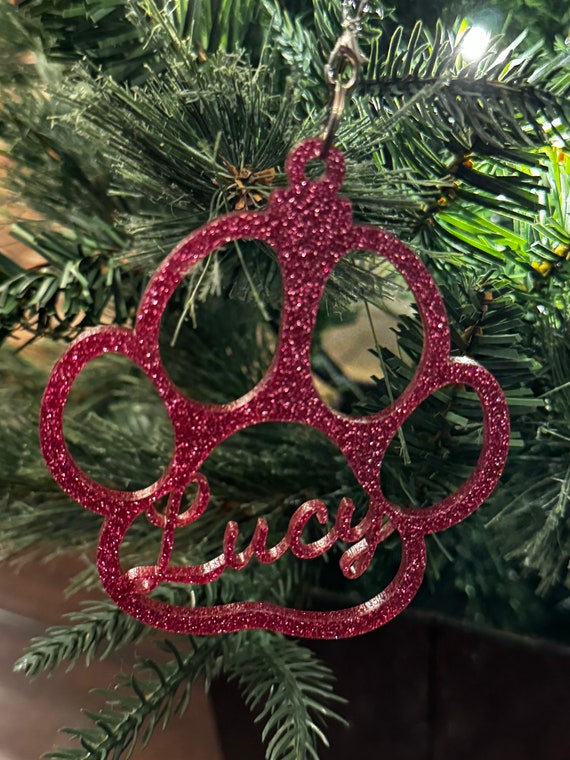 Personalized Glitter Paw Ornament, Pet Memorial Decoration