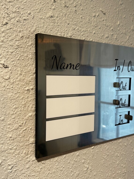 Customizable Brushed Silver Acrylic In/Out Office Sign with Dry Erase
