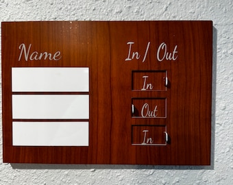 Customizable Wood Grain In/Out Office Sign, Dry Erase