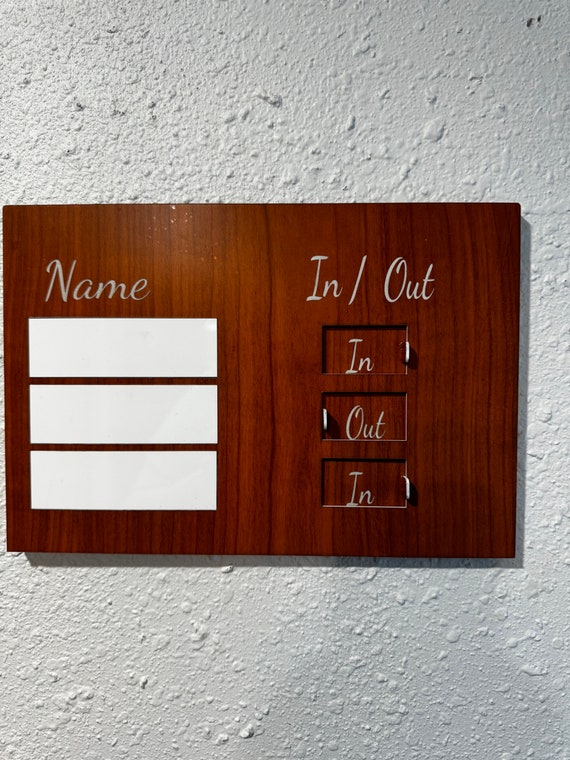 Customizable Wood Grain In/Out Office Sign, Dry Erase