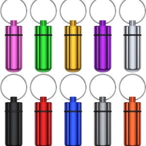 Pastillero de aluminio impermeable con llavero, pequeño para guardar medicamentos