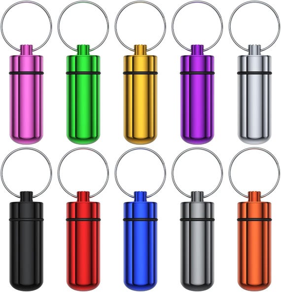 Waterproof Aluminum Pill Case Keychain, Small Drug Storage