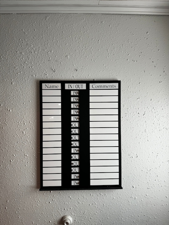 Customizable In/Out Office Sign with Sliding Indicator & Comment Section
