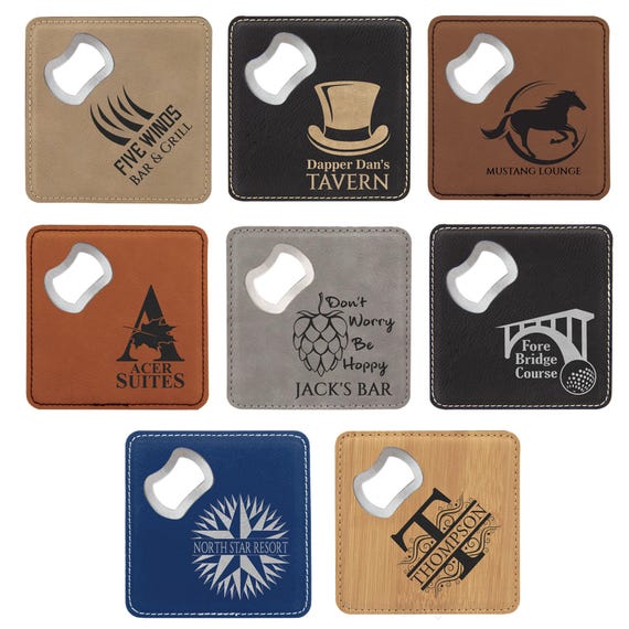 Engraved Leatherette Bottle Opener Coaster: Camping, Hiking, Boating
