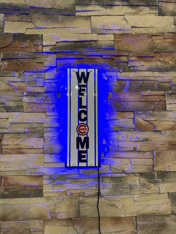 Chicago lighted  baseball Cubs Welcome acrylic 3d layered sign.  Great for the man cave, garage or an entrance.  Can be used in or outdoors.