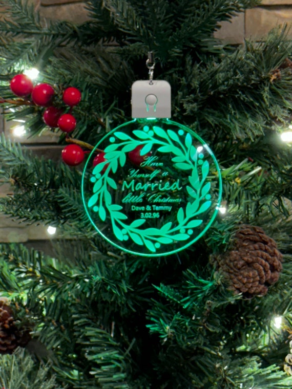 First Christmas Married Ornament color changing Lighted - Wedding Keepsake - First Christmas as Mr. & Mrs. Gift 2023.  Great gift idea!