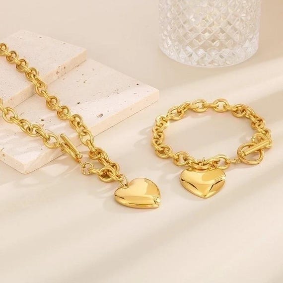 Engraved Gold Plated Heart Anklet: Stainless Steel Chain