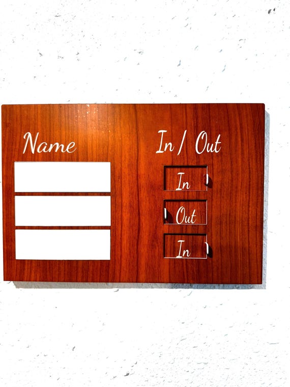 Custom Cherry Wood In/Out Office Sign, Dry Erase