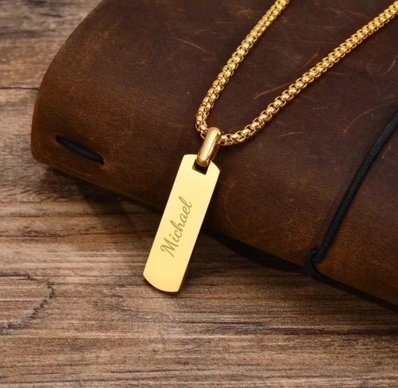 Personalized Stainless Steel Rectangle Pendant Necklace, Engraved Charm