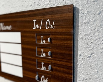 Walnut Wood Grain Acrylic In/Out Office Sign, Customizable Name Plate