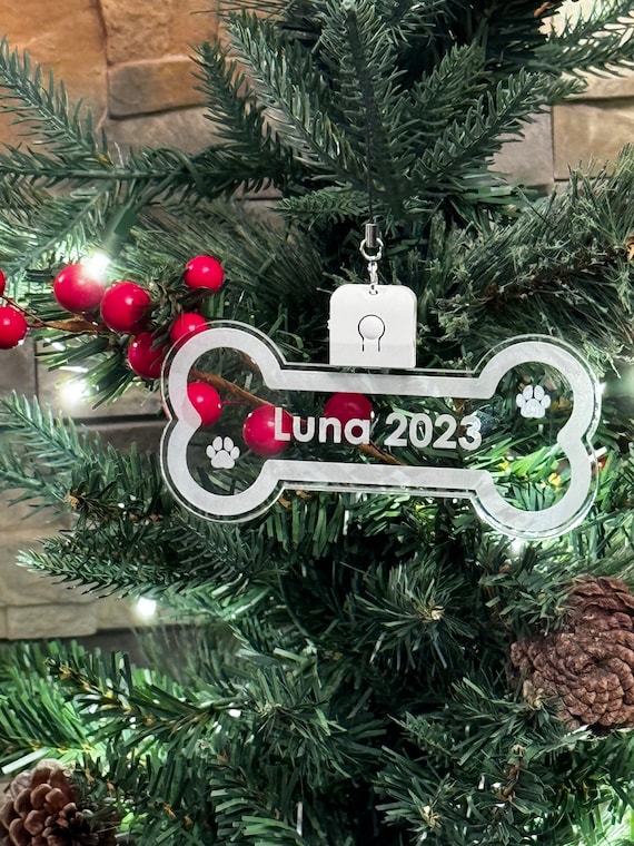 Lighted Personalized Dog bone ornament . Color changing and rechargeable.  A great way to show your love of your favorite pet.