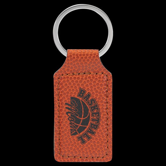Personalized Basketball Leatherette Keychain, Engraved Rectangle Keyring