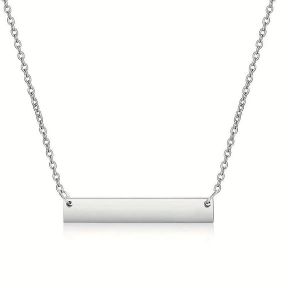 Personalized Stainless Steel Bar Necklace, Engraved Note Pendant