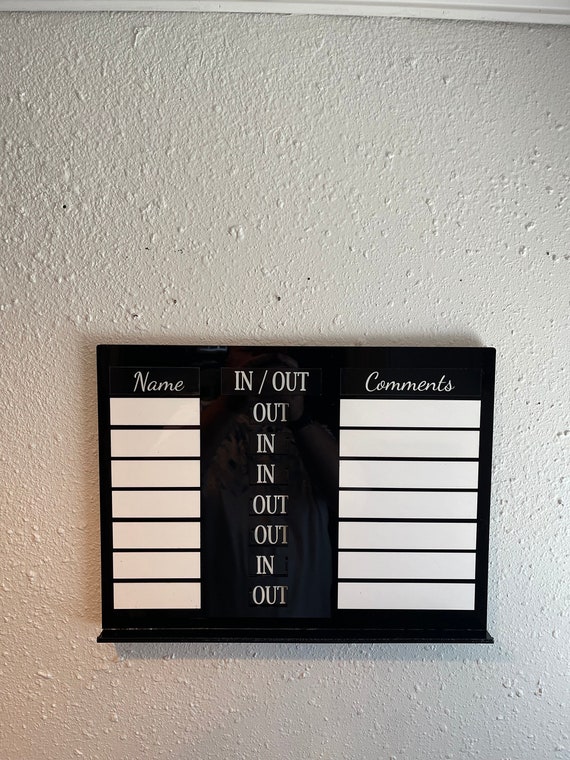 Customizable Office In/Out Sign with Sliding Indicator & Comment Section