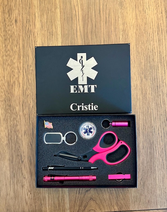 Engravable EMT Gift Box: Trauma Scissors with Carabiner, Pen Light & More