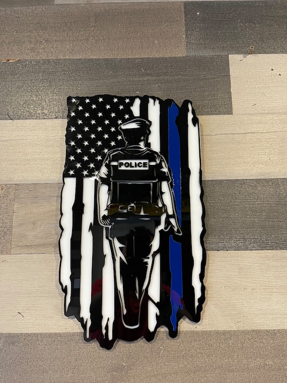 3D Thin Blue Line Flag, Law Enforcement Sign