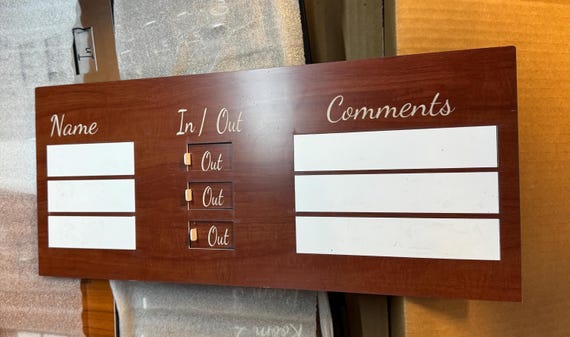 Display model only Wood Grain In/Out Office Sign with Dry Erase