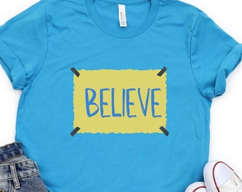 Yellow Believe Sign Soccer Football T-Shirt, Inspirational shirt, Futbol is life tshirt, Ted quote T, Gift for ball player,