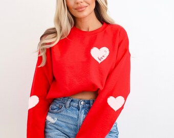 Love heart Sweatshirt adorable heart elbow patches of sleeve, Perfect Valentines gift for your friend, sweatheart or lover Gilden 18000