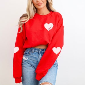 Love heart Sweatshirt adorable heart elbow patches of sleeve, Perfect Valentines gift for your friend, sweatheart or lover Gilden 18000
