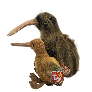 Beak the Kiwi Bird w/Canadian Tags Ty Beanie Baby and Buddy Set