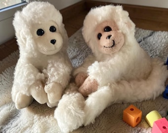 Vintage White Monkey Plush. Sitting Monkey Stuffed Animal Vintage