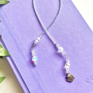 Iridescent/Clear Crystal with Stacked Books Charm Beaded Bookmark