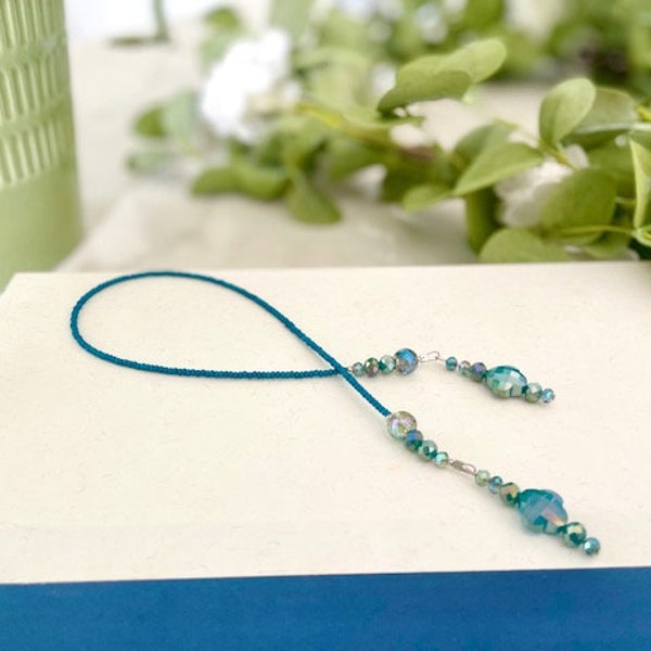 Teal Shimmer Glass Beaded Bookmark