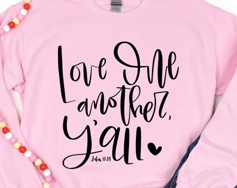 Día de San Valentín Cristiano PNG / Versículo bíblico con letras a mano Cita Fe "Amarse unos a otros" / Sublimación Descarga instantánea Diseño digital DTF