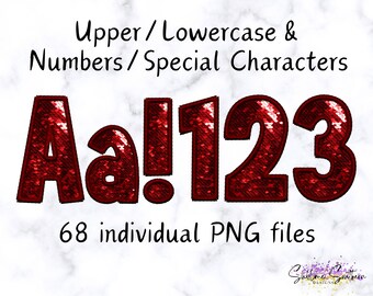 Faux Embroidered PNG Alphabet Set, Red Sequin Alphabet, Stitched Alpha PNG, Realistic Patch Letters, Instant Digital Download, Alphabet PNG