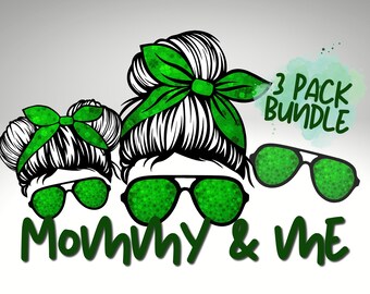 Pakiet 3 sztuk St Patricks PNG | Mama Mini Sublimacja | Sztuka cyfrowa St Paddys | Shamrock Mommy Me do druku | Pakiet 3 sztuk Digital Download