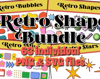 Paquet de formes rétro PNG SVG | Téléchargement instantané | Impression à la demande | Formes Clipart Bundle | Formes rétro | Bulles rétro | Divers PNG