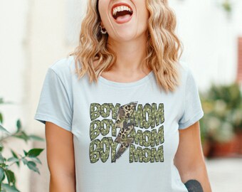 Boy Mom PNG Pobieranie Cyfrowe | Camo Lightning Boy Mom Koszulka | Boy Mom PNG Plik Cyfrowy | Projekt Sublimacji