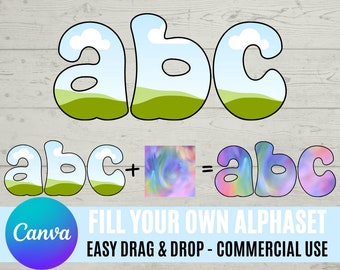 Complete sus propias letras en CANVA / Uso comercial permitido / Arrastrar y soltar Alphaset / Letras del alfabeto en mayúsculas PNG / Marco de Canva editable