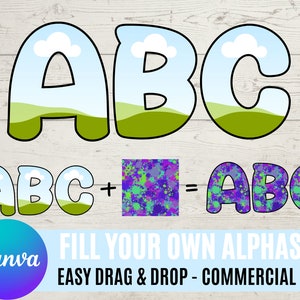 Fill your own Letters on CANVA | Commercial Use Allowed | Drag and Drop Alphaset | Alphabet Letters PNG | Editable Canva Frame