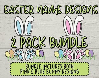 2 PACK Ostern PNG Bundle | Blau Rosa Hasenohren Sublimation | Ostern Name Digital Art | Druckbare 2er Pack Digital Download