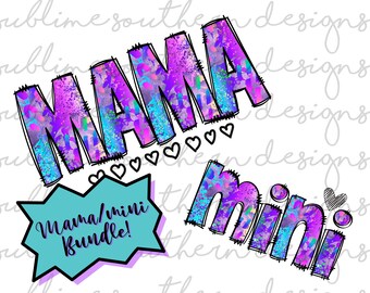 Mama Mini PNG bundle (2 PACK) | Mommy & Me Sublimation | Sztuka cyfrowa | Sztuka do druku | Pobieranie cyfrowe