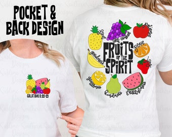 Owoce Ducha kieszeń z tyłu PNG pakiet | Galatów 5:22-23 projekt cyfrowy | Koszulka graficzna do pobrania cyfrowego | Koszulka chrześcijańska