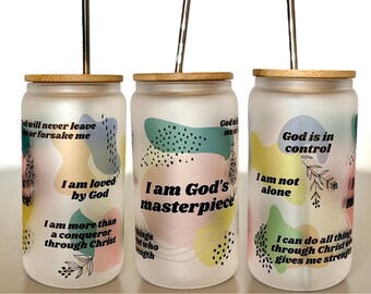 Christian Affirmations Glass Can Digital File | Biblical Affirmations Digital Download | Wydruk PNG | 16oz Libbey Glassware Design