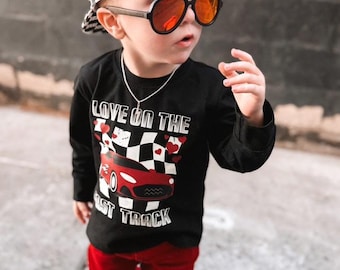 Love On The Fast Track Race Car Valentines Day Shirt for Boys, Long Sleeve Toddler Shirt, Valentines Day, Love Day, Boy Love, Baby Valentine